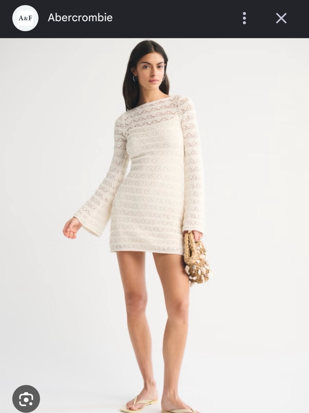 NWT Abercrombie & Fitch Cream Crochet Bell-Sleeve Mini Dress